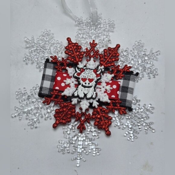 Highland Cow Ornament Farm Cow Country Hearts Christmas Holiday Decor OOAK NWT - Picture 2 of 4